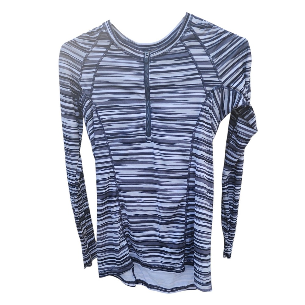 Athleta Pacifica Quarter Zip Rash Guard Blue White Striped XS 983738‎